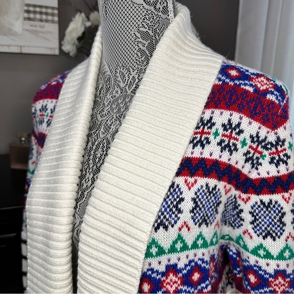 Talbots Cabincore Plus FairIsle Shawl Cardigan Sweater Nordic Stripe Knit Size X - Picture 4 of 16
